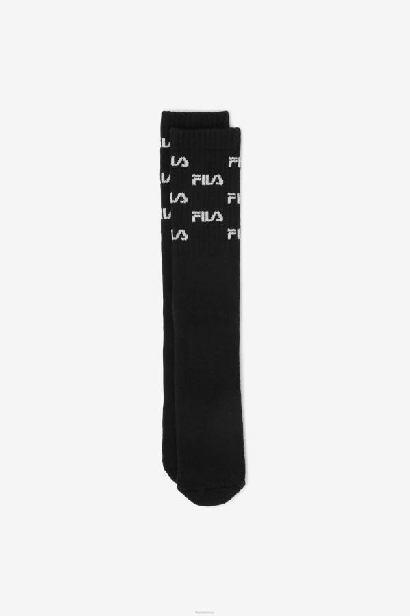 4T241009 negro calcetines fila logo hasta la rodilla negros FILA